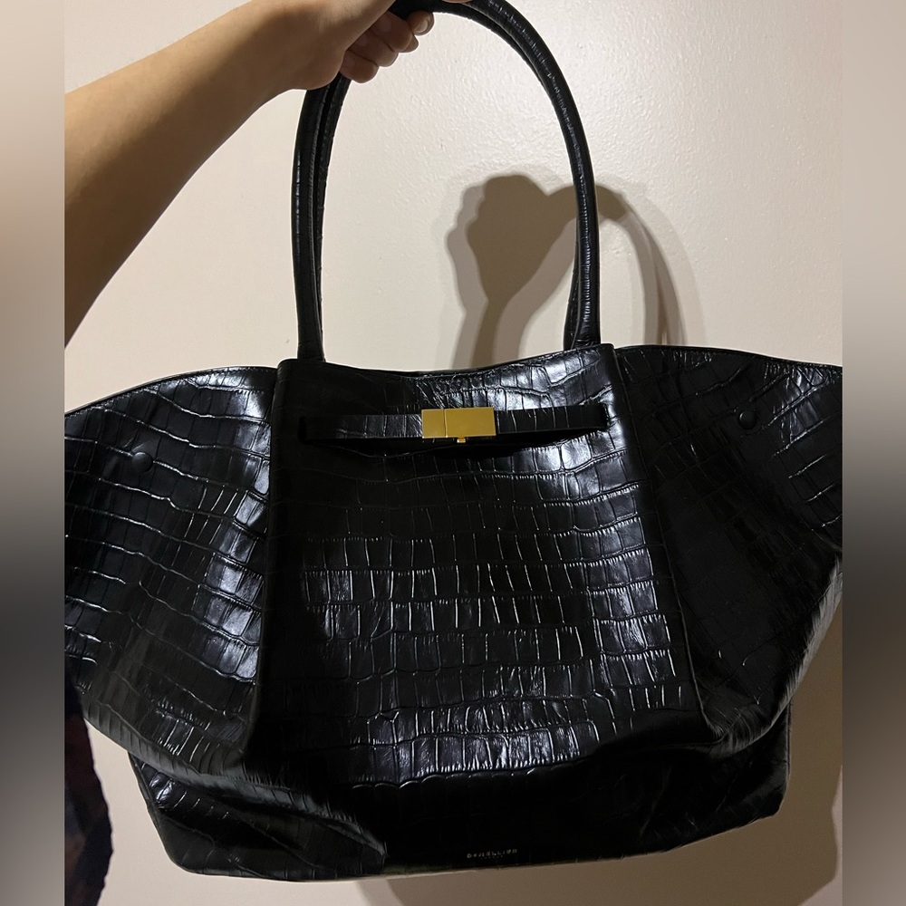 DeMellier The New York Croc Embossed Leather Black Bag